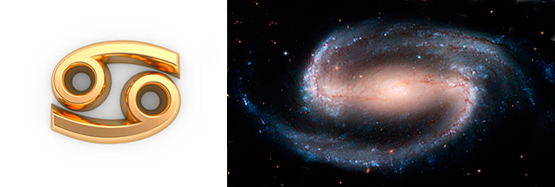 Галактика NGC 1300. Отчетливо просматриваются два рукава звезд - этот эффект лег в основу символики Рака.